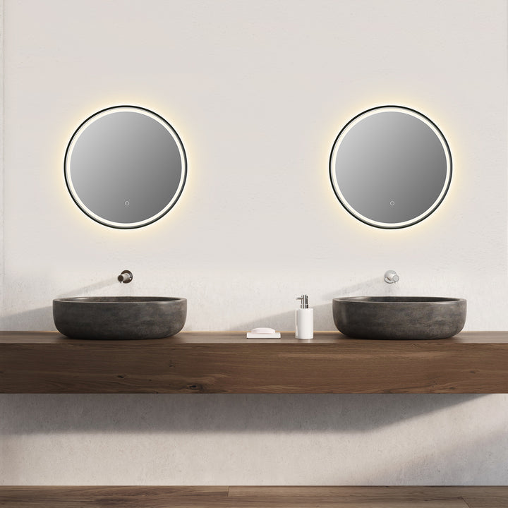 Palme Round Framed in Modern Bathroom/Vanity LED Lighted Wall Mirror