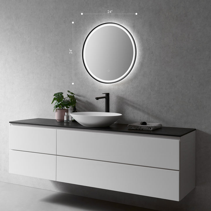 Palme Round Framed in Modern Bathroom/Vanity LED Lighted Wall Mirror