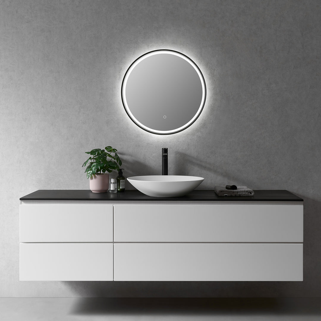 Palme Round Framed in Modern Bathroom/Vanity LED Lighted Wall Mirror