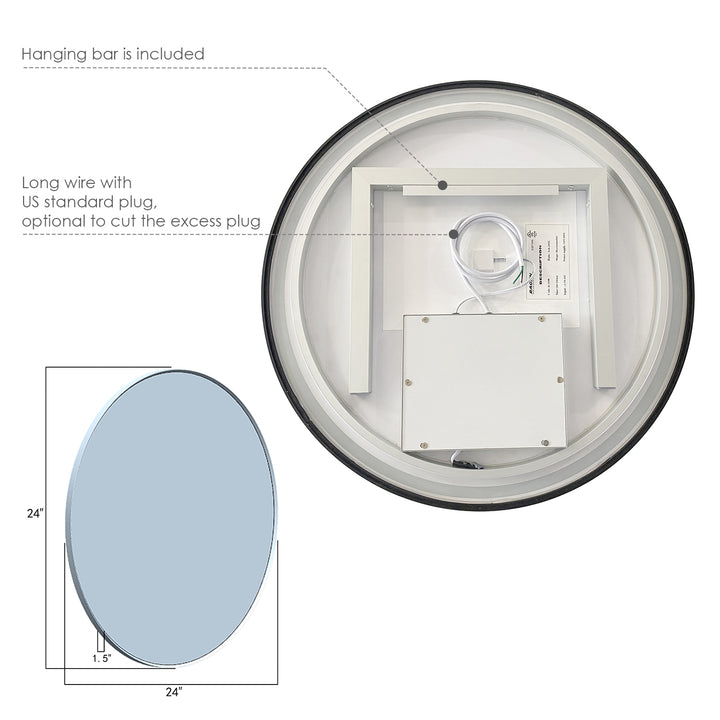 Palme Round Framed in Modern Bathroom/Vanity LED Lighted Wall Mirror