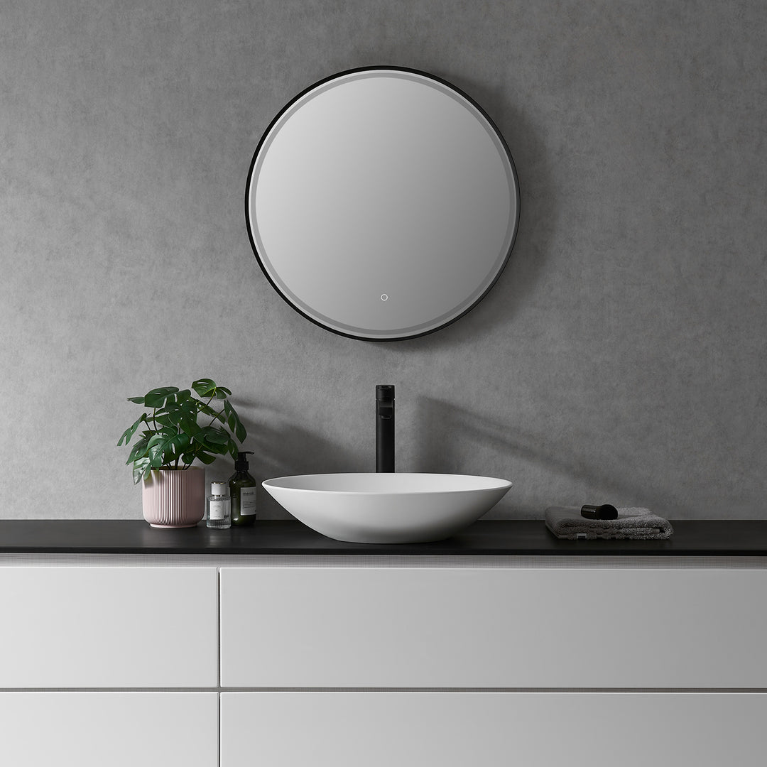 Palme Round Framed in Modern Bathroom/Vanity LED Lighted Wall Mirror