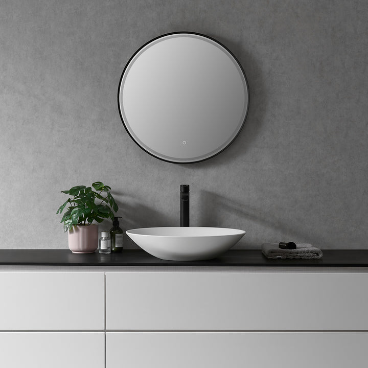 Palme Round Framed in Modern Bathroom/Vanity LED Lighted Wall Mirror