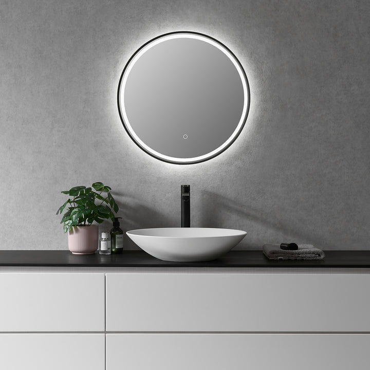 Palme Round Framed in Modern Bathroom/Vanity LED Lighted Wall Mirror