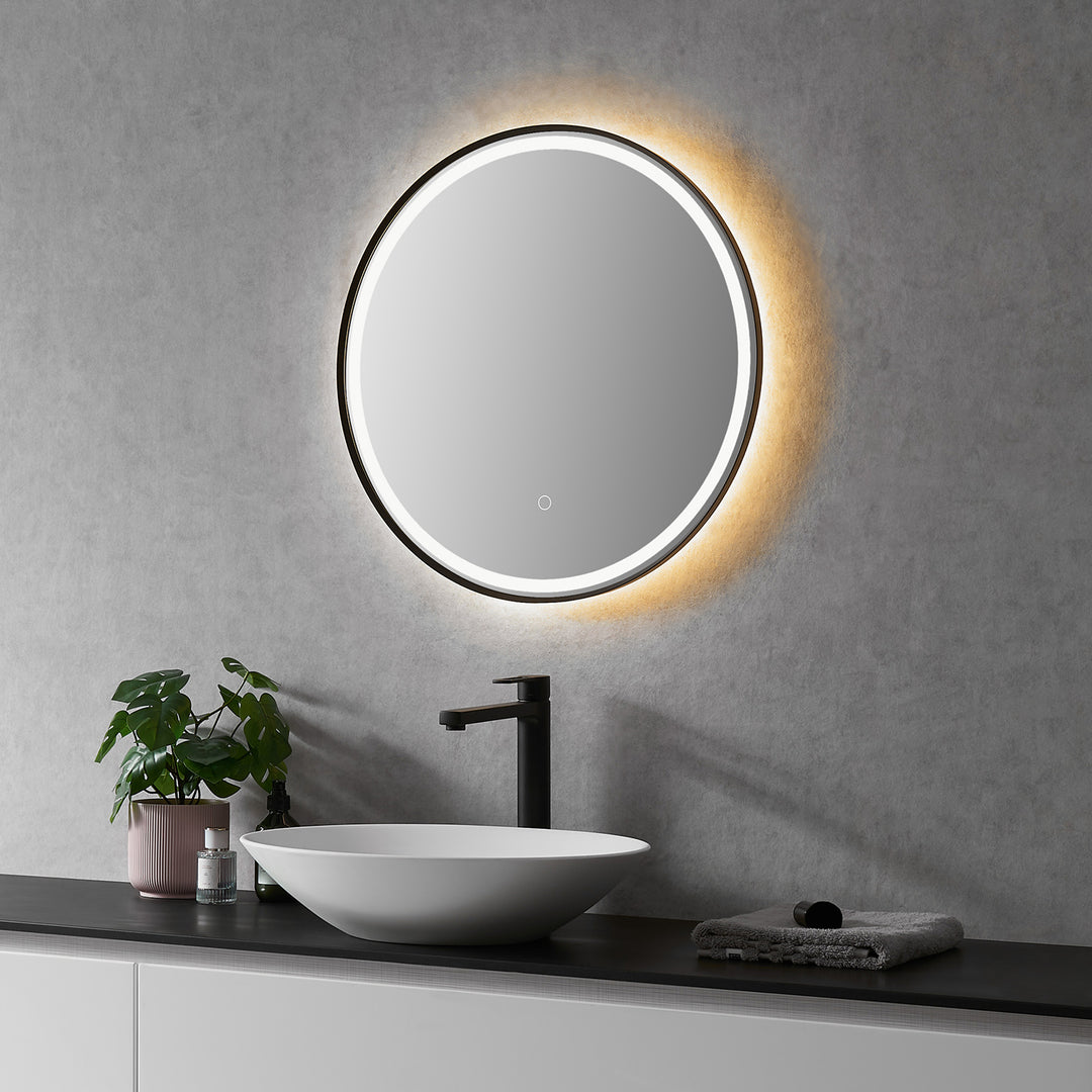 Palme Round Framed in Modern Bathroom/Vanity LED Lighted Wall Mirror