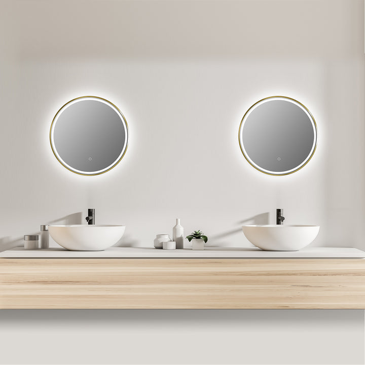 Palme Round Framed in Modern Bathroom/Vanity LED Lighted Wall Mirror