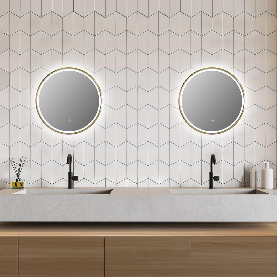 Palme Round Framed in Modern Bathroom/Vanity LED Lighted Wall Mirror