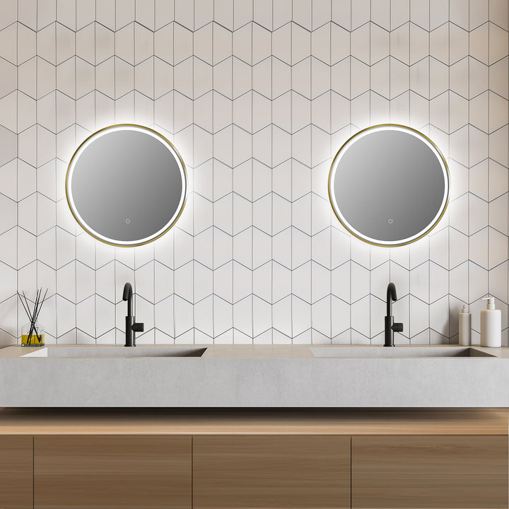 Palme Round Framed in Modern Bathroom/Vanity LED Lighted Wall Mirror