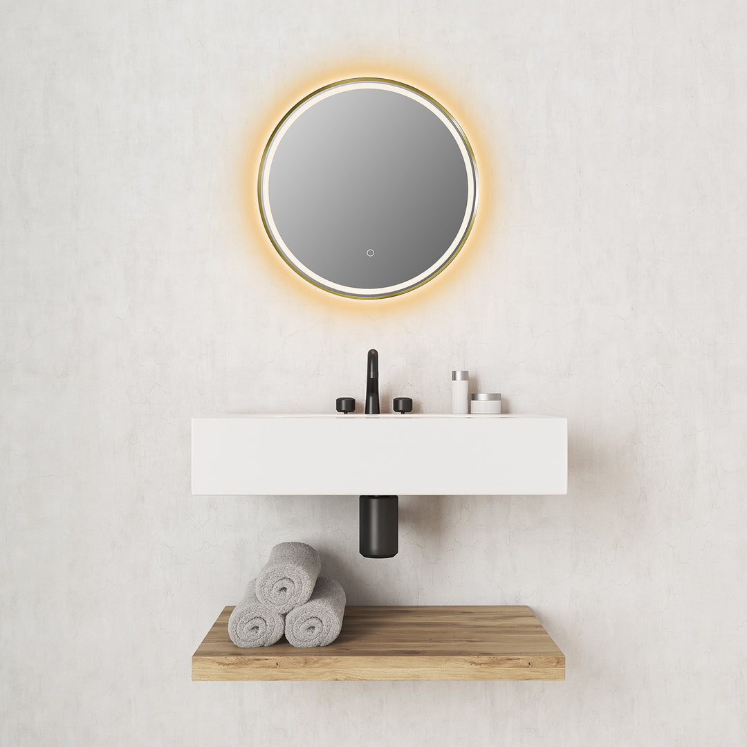 Palme Round Framed in Modern Bathroom/Vanity LED Lighted Wall Mirror