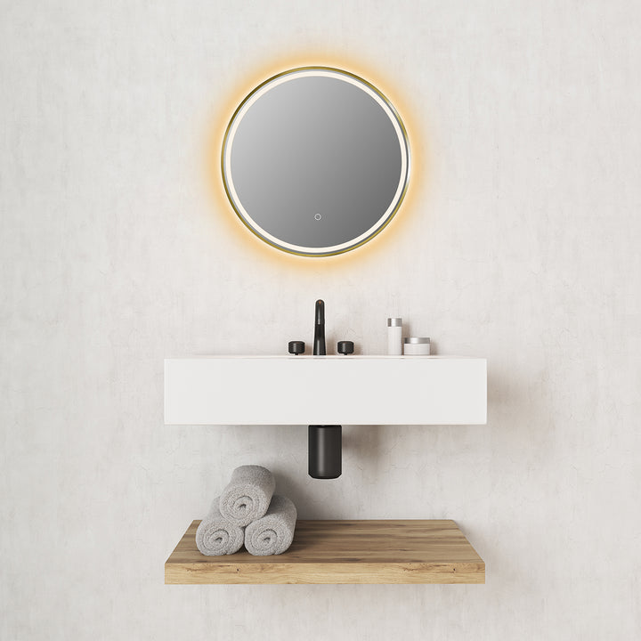 Palme Round Framed in Modern Bathroom/Vanity LED Lighted Wall Mirror