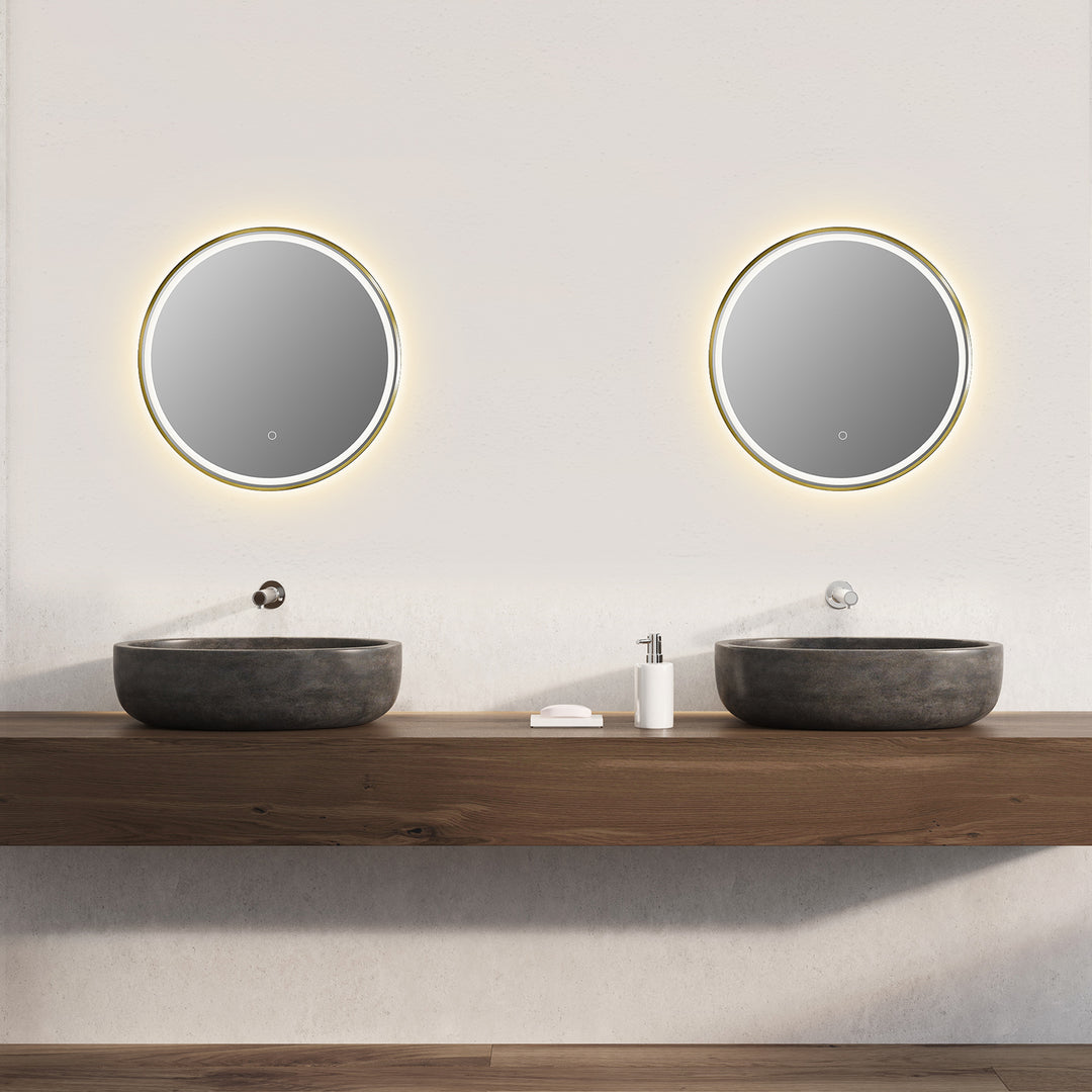 Palme Round Framed in Modern Bathroom/Vanity LED Lighted Wall Mirror