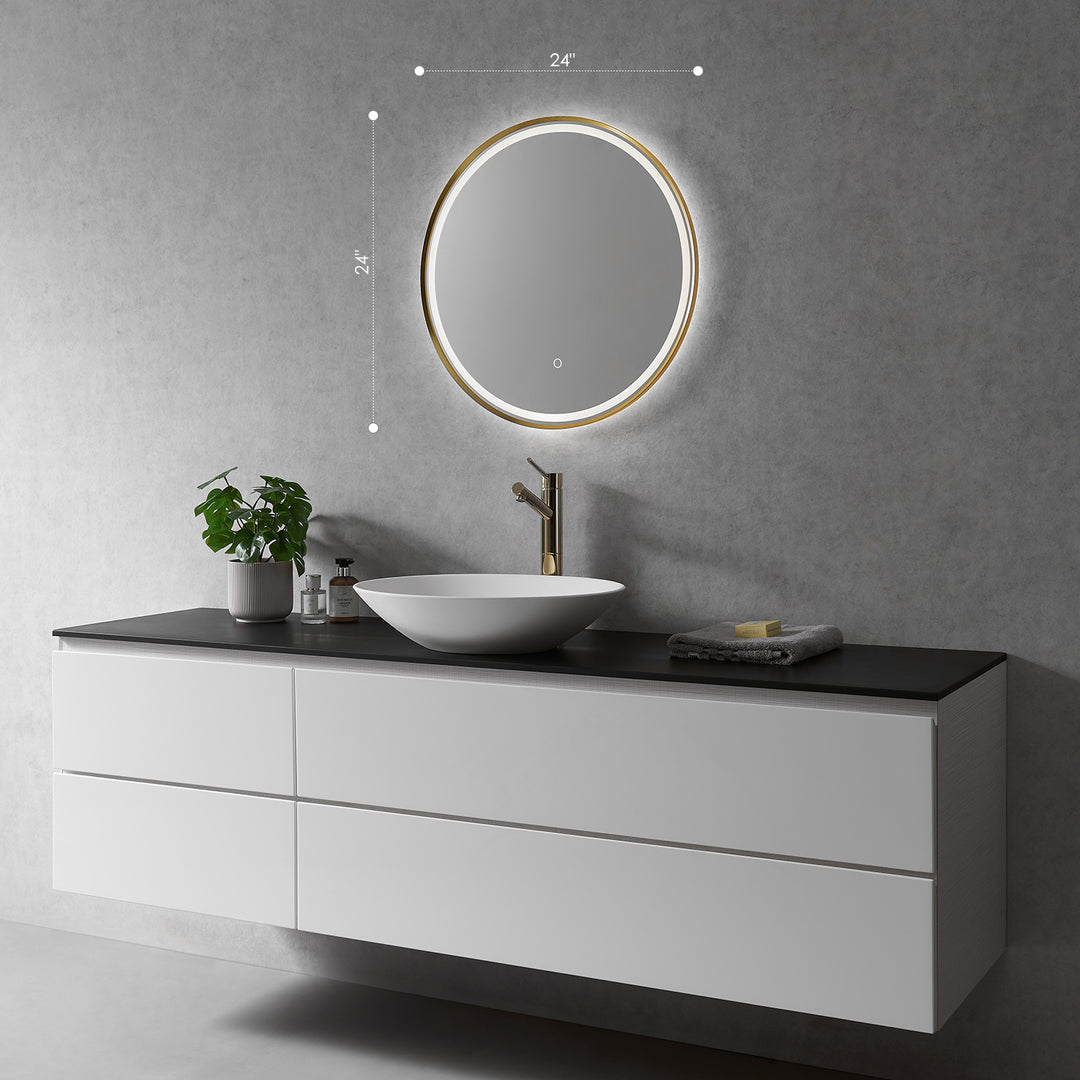 Palme Round Framed in Modern Bathroom/Vanity LED Lighted Wall Mirror