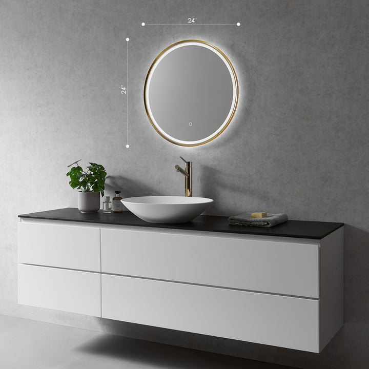 Palme Round Framed in Modern Bathroom/Vanity LED Lighted Wall Mirror