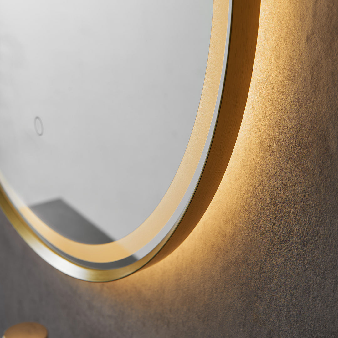 Palme Round Framed in Modern Bathroom/Vanity LED Lighted Wall Mirror