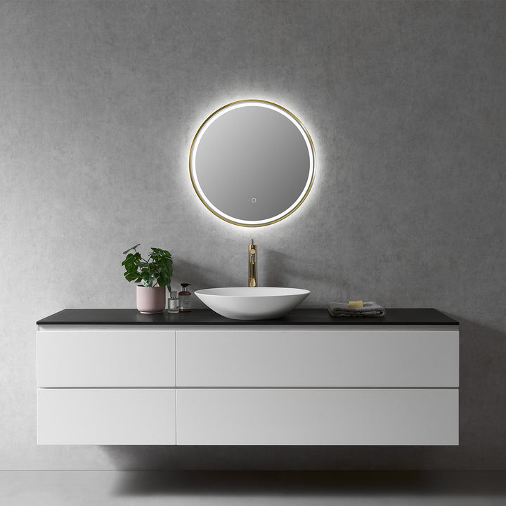 Palme Round Framed in Modern Bathroom/Vanity LED Lighted Wall Mirror