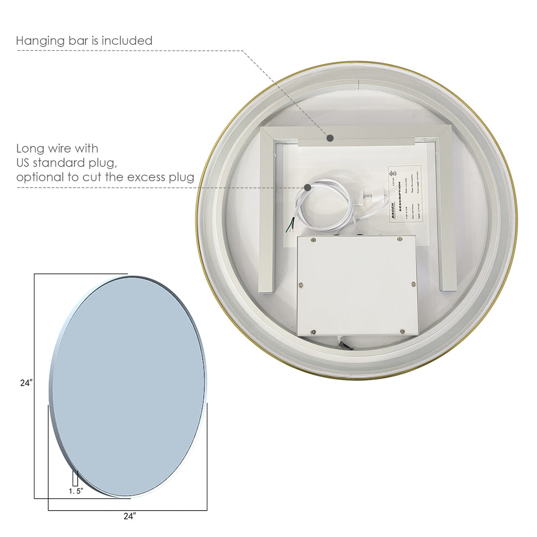 Palme Round Framed in Modern Bathroom/Vanity LED Lighted Wall Mirror