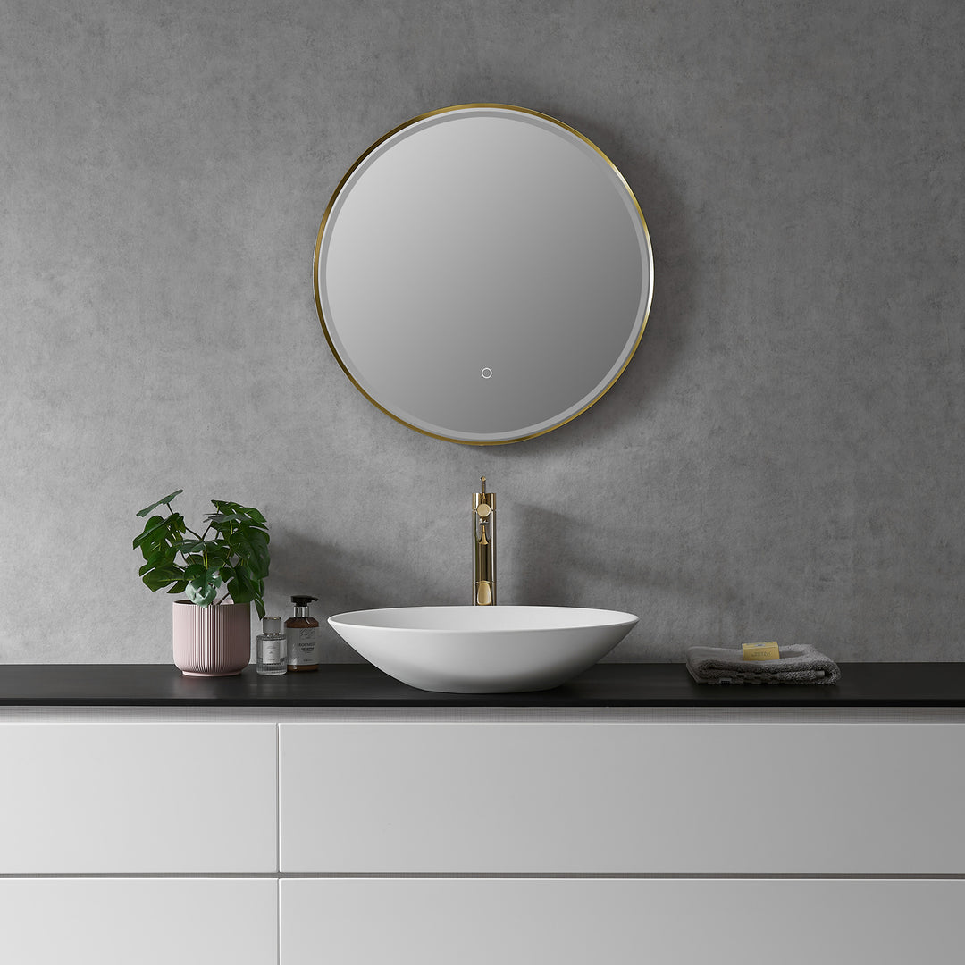 Palme Round Framed in Modern Bathroom/Vanity LED Lighted Wall Mirror