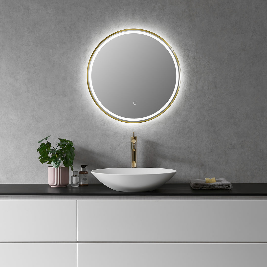 Palme Round Framed in Modern Bathroom/Vanity LED Lighted Wall Mirror