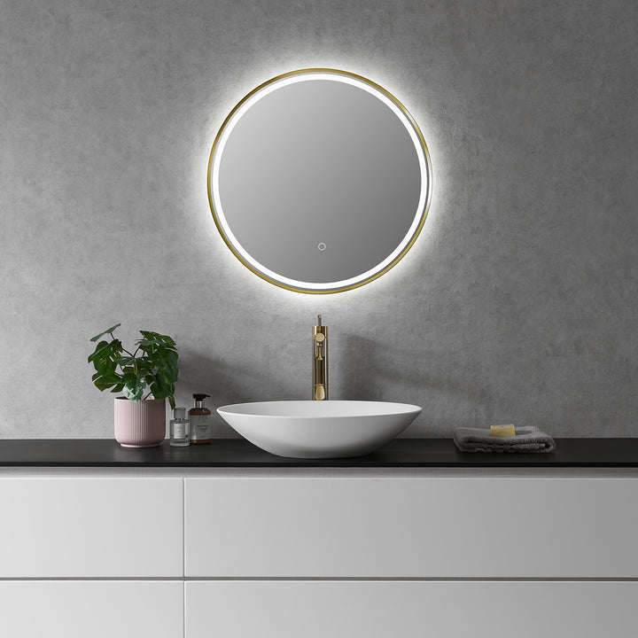 Palme Round Framed in Modern Bathroom/Vanity LED Lighted Wall Mirror