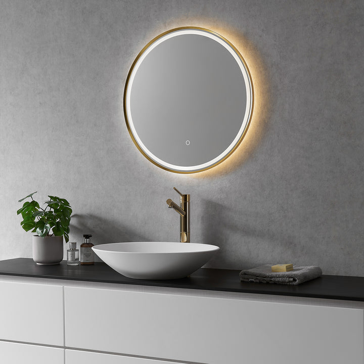 Palme Round Framed in Modern Bathroom/Vanity LED Lighted Wall Mirror