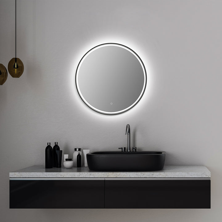 Palme Round Framed in Modern Bathroom/Vanity LED Lighted Wall Mirror
