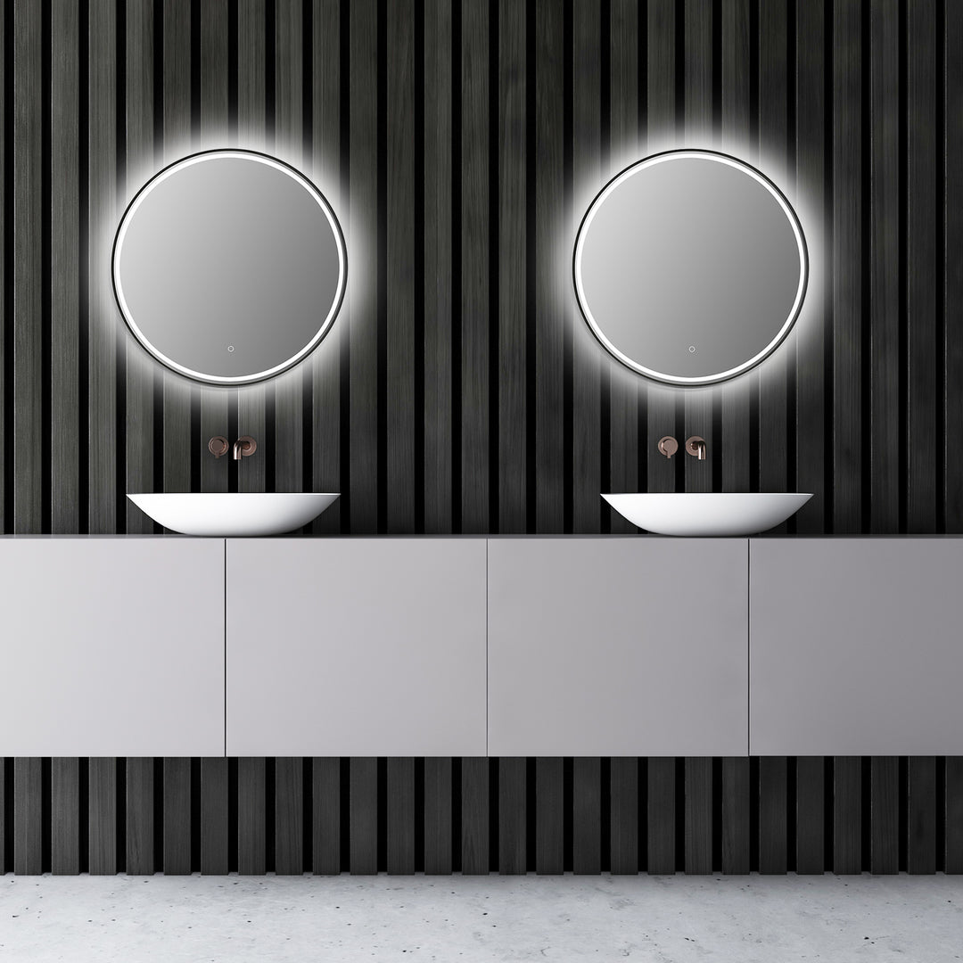 Palme Round Framed in Modern Bathroom/Vanity LED Lighted Wall Mirror