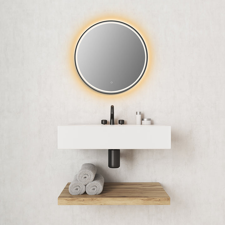 Palme Round Framed in Modern Bathroom/Vanity LED Lighted Wall Mirror