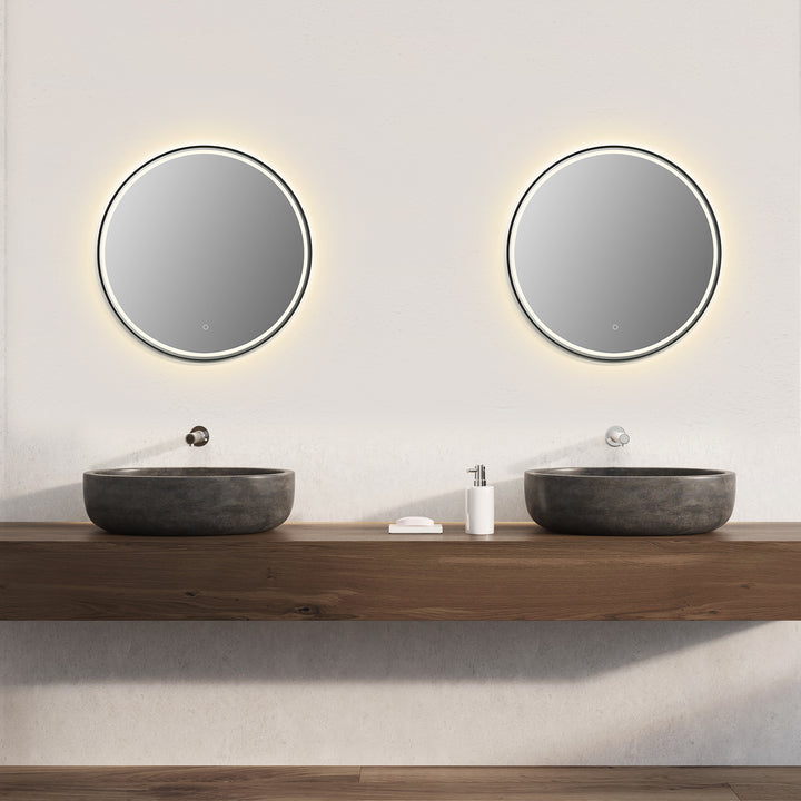 Palme Round Framed in Modern Bathroom/Vanity LED Lighted Wall Mirror