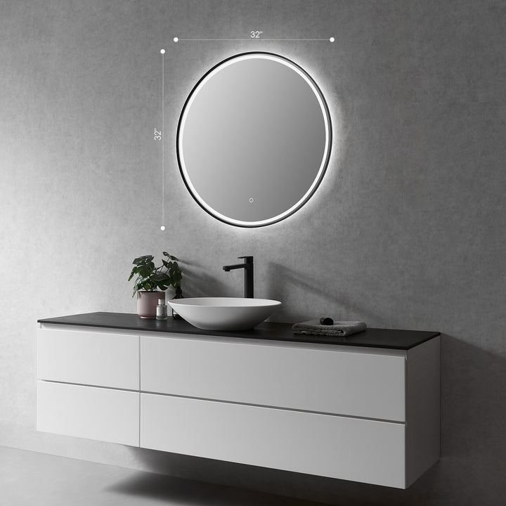 Palme Round Framed in Modern Bathroom/Vanity LED Lighted Wall Mirror
