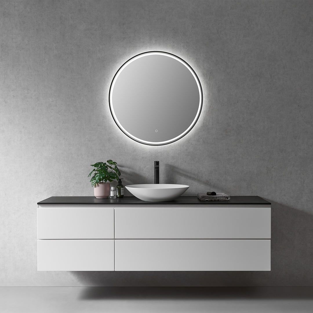 Palme Round Framed in Modern Bathroom/Vanity LED Lighted Wall Mirror