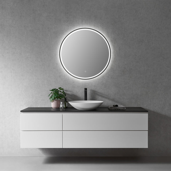 Palme Round Framed in Modern Bathroom/Vanity LED Lighted Wall Mirror