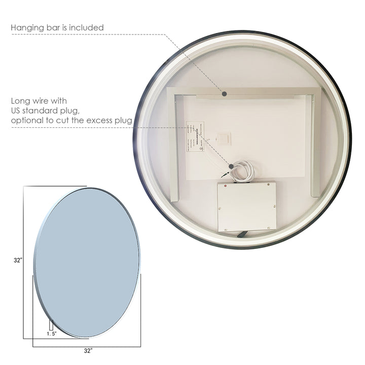 Palme Round Framed in Modern Bathroom/Vanity LED Lighted Wall Mirror