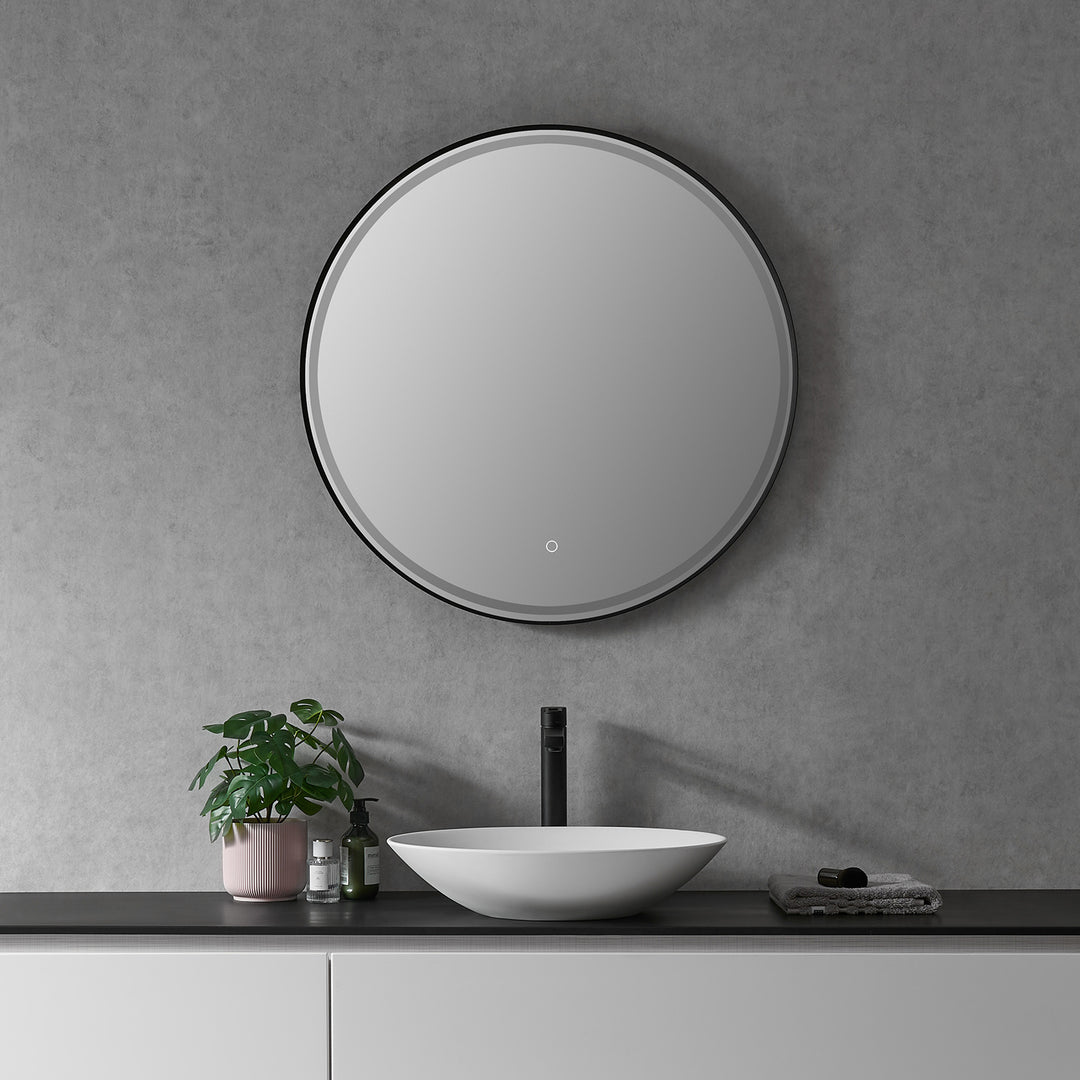 Palme Round Framed in Modern Bathroom/Vanity LED Lighted Wall Mirror