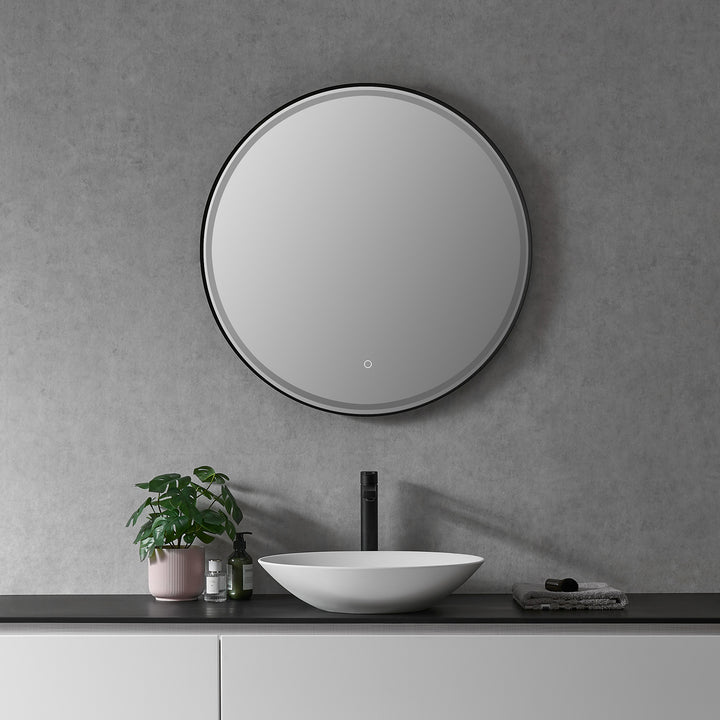 Palme Round Framed in Modern Bathroom/Vanity LED Lighted Wall Mirror