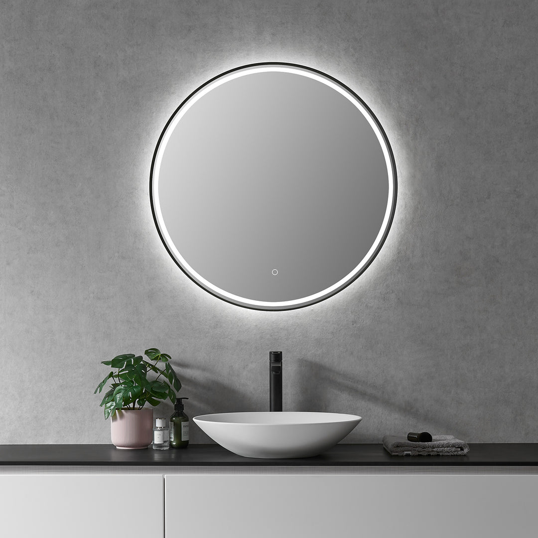 Palme Round Framed in Modern Bathroom/Vanity LED Lighted Wall Mirror