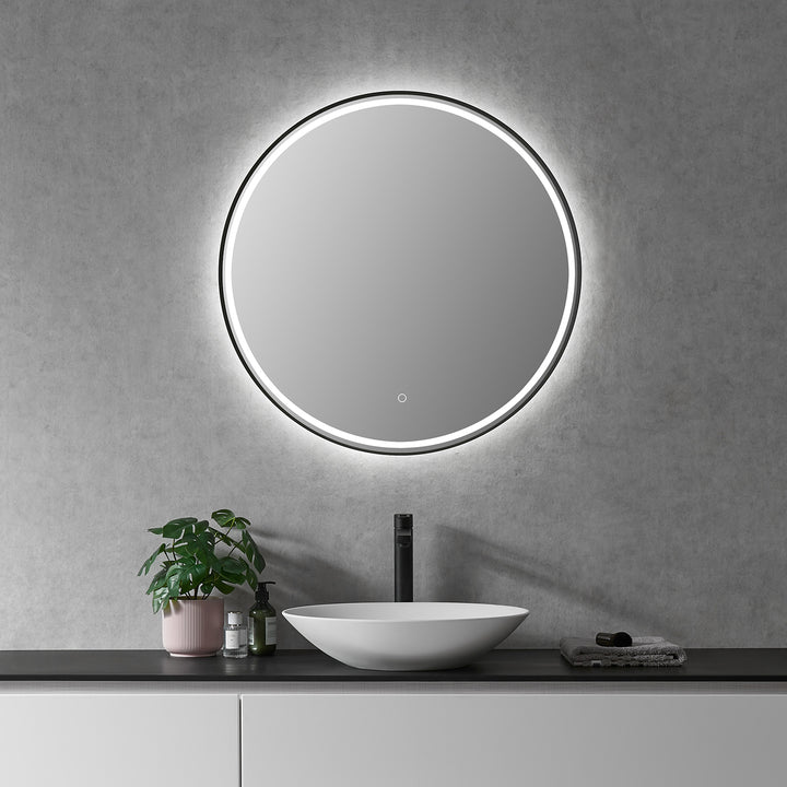 Palme Round Framed in Modern Bathroom/Vanity LED Lighted Wall Mirror