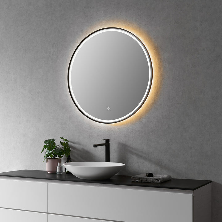 Palme Round Framed in Modern Bathroom/Vanity LED Lighted Wall Mirror