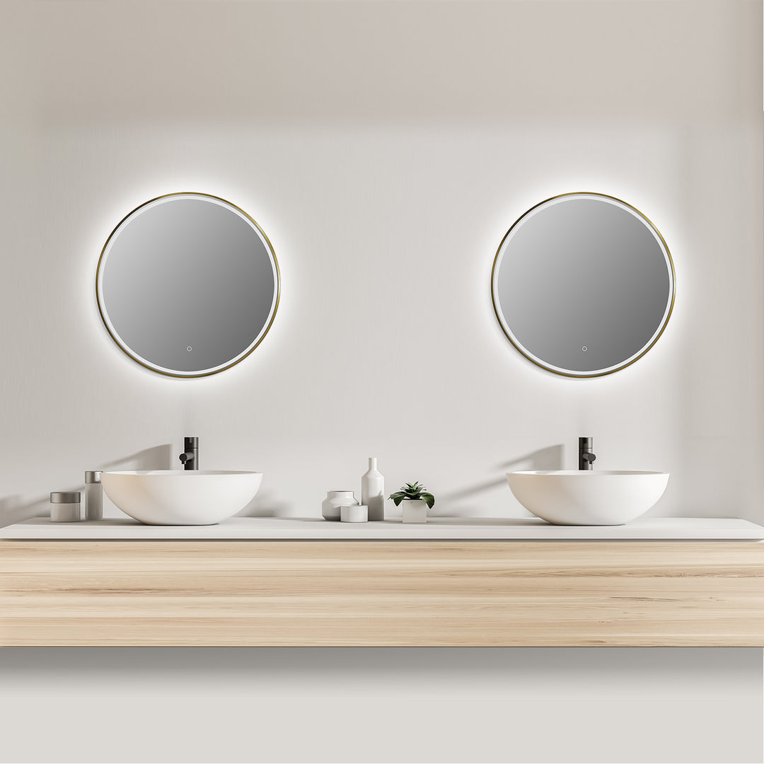 Palme Round Framed in Modern Bathroom/Vanity LED Lighted Wall Mirror