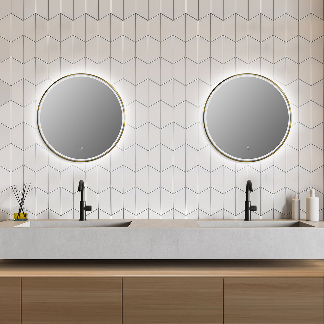 Palme Round Framed in Modern Bathroom/Vanity LED Lighted Wall Mirror