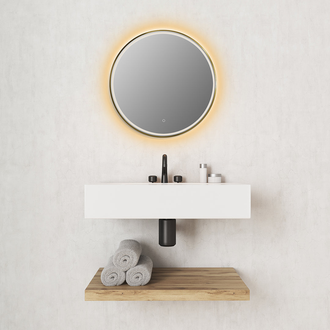 Palme Round Framed in Modern Bathroom/Vanity LED Lighted Wall Mirror