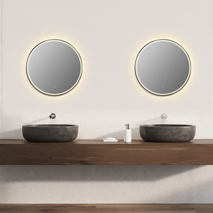 Palme Round Framed in Modern Bathroom/Vanity LED Lighted Wall Mirror
