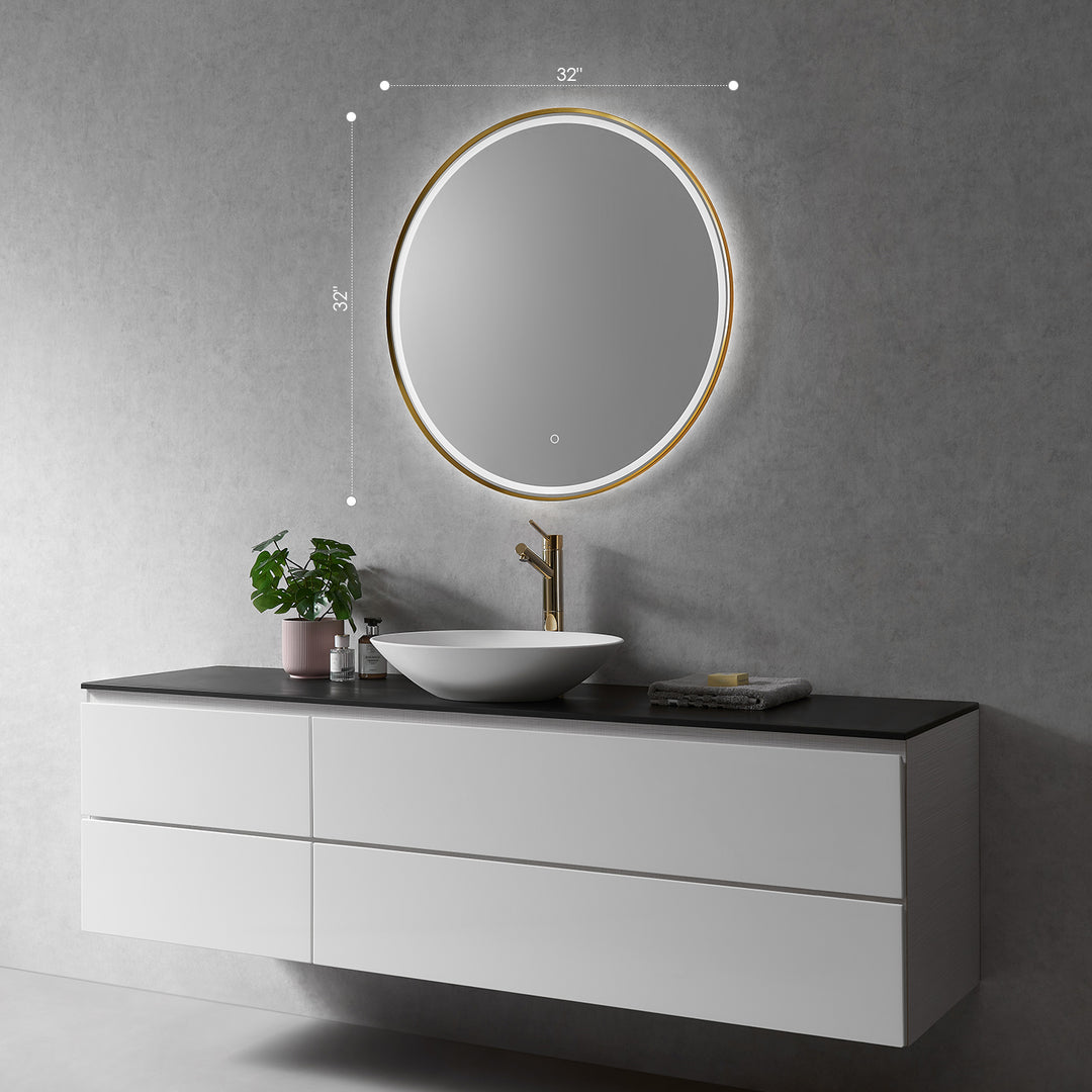 Palme Round Framed in Modern Bathroom/Vanity LED Lighted Wall Mirror