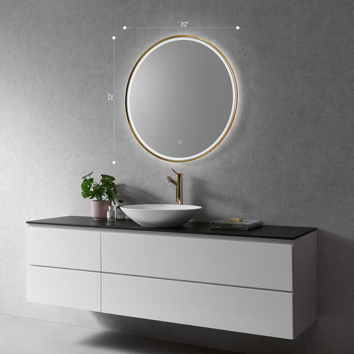 Palme Round Framed in Modern Bathroom/Vanity LED Lighted Wall Mirror