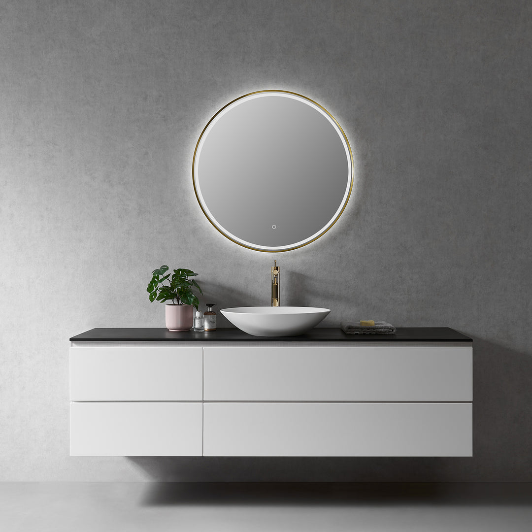 Palme Round Framed in Modern Bathroom/Vanity LED Lighted Wall Mirror