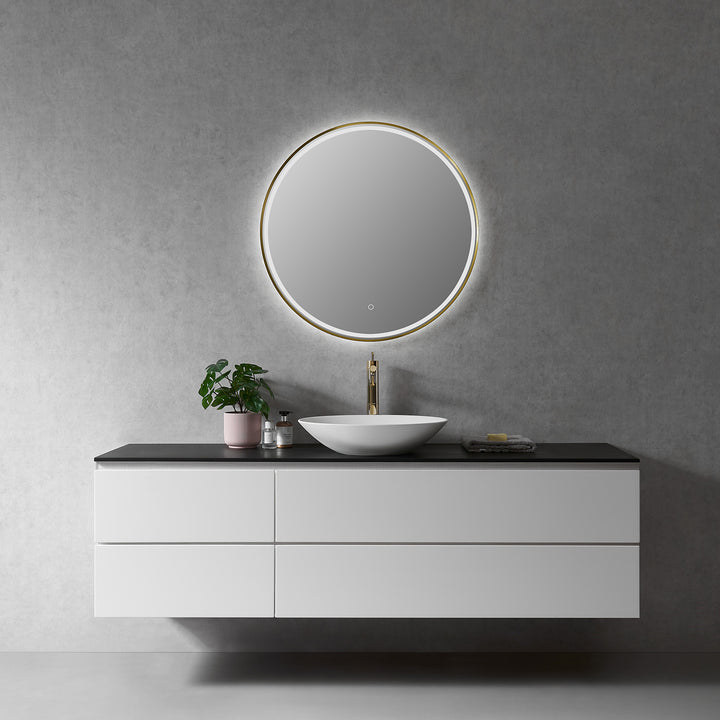 Palme Round Framed in Modern Bathroom/Vanity LED Lighted Wall Mirror