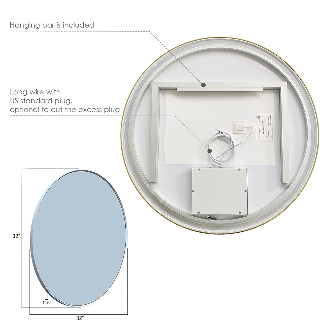 Palme Round Framed in Modern Bathroom/Vanity LED Lighted Wall Mirror