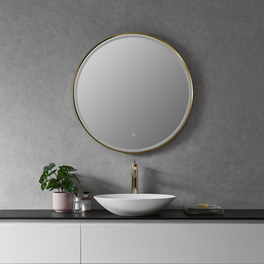 Palme Round Framed in Modern Bathroom/Vanity LED Lighted Wall Mirror