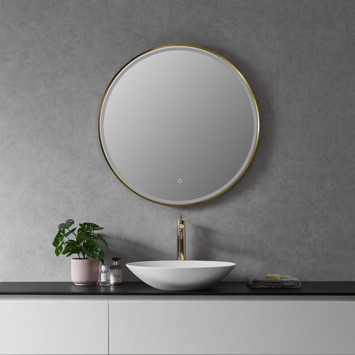 Palme Round Framed in Modern Bathroom/Vanity LED Lighted Wall Mirror