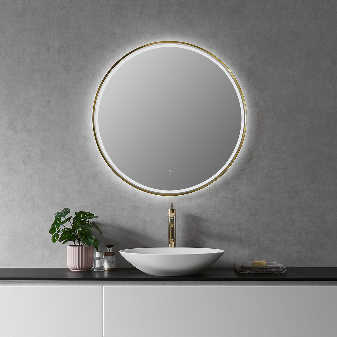 Palme Round Framed in Modern Bathroom/Vanity LED Lighted Wall Mirror
