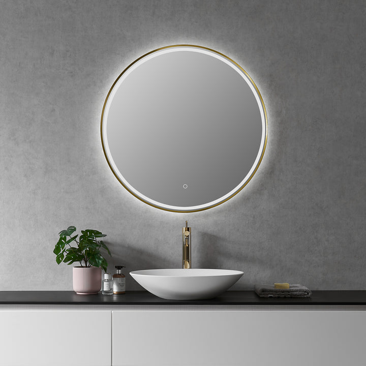 Palme Round Framed in Modern Bathroom/Vanity LED Lighted Wall Mirror