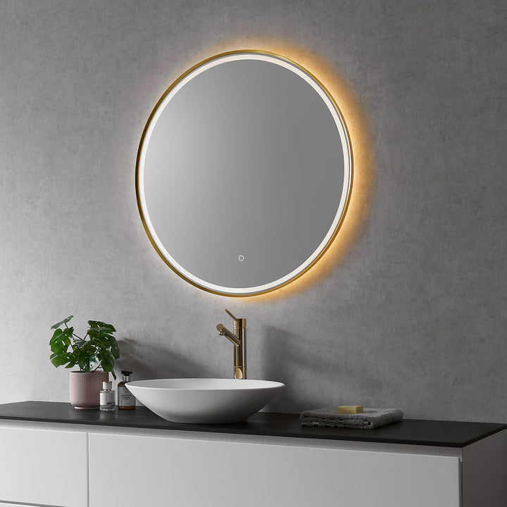 Palme Round Framed in Modern Bathroom/Vanity LED Lighted Wall Mirror